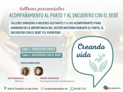 Creando vida: Talleres presenciales de acompañamiento al parto y al encuentro con el bebé realizados en Terapiados Valencia.